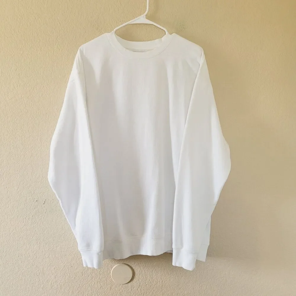 Melrose Place Unisex Midweight Pigment-Dyed Crewneck Sweatshirt Size Large White